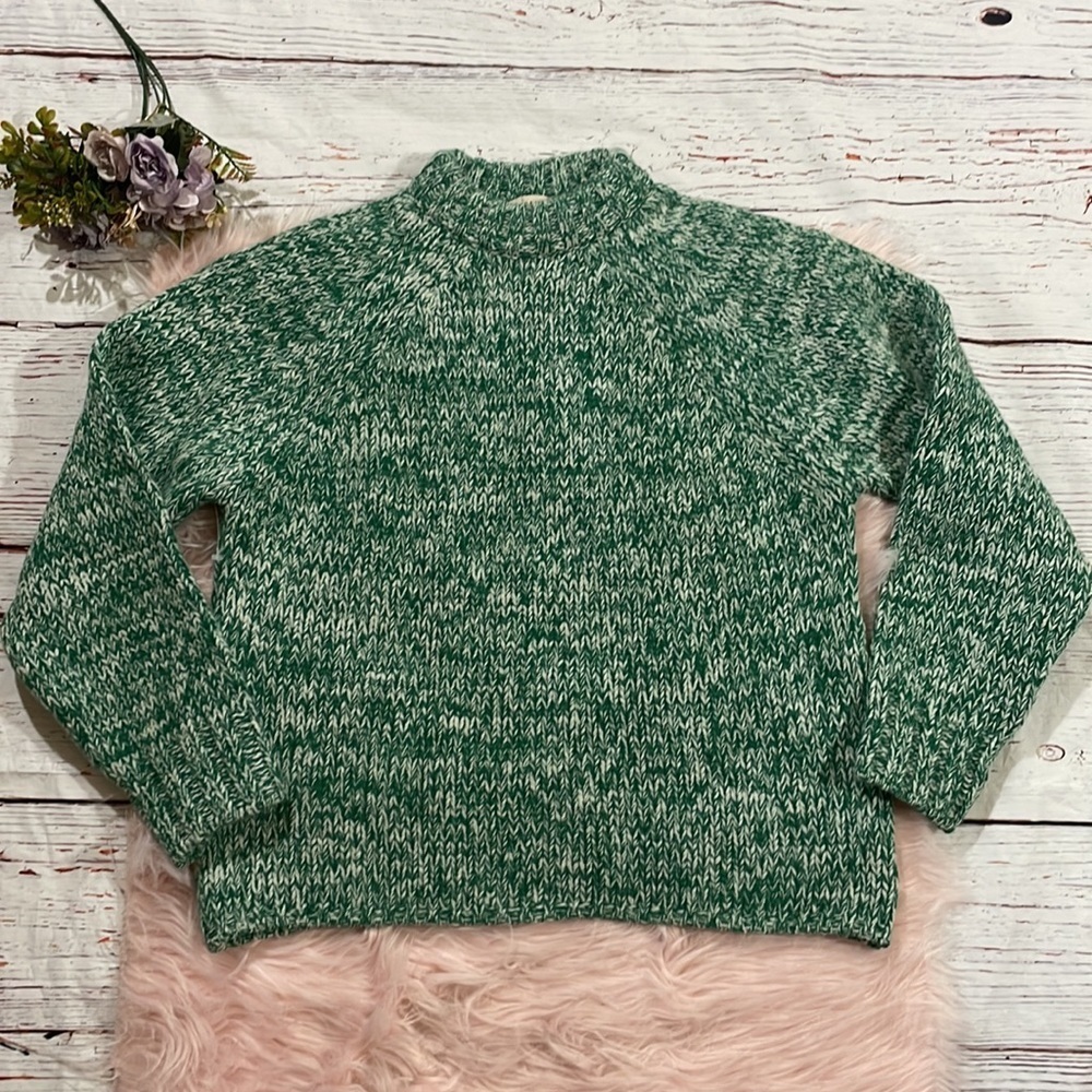 Jigsaw Green and White Crew Neck Sweater